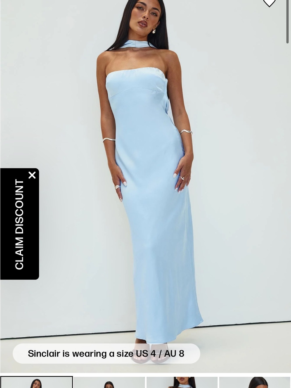 Princess Polly Strapless Sky Blue Satin Maxi Dress